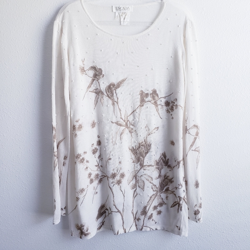 Escada Vintage Semi Sheer Long Sleeve Beaded Blouse